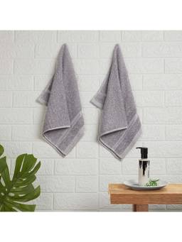 Welspun - Grey Quik Dry Cotton 380 Gsm Dobby Weave Plain Hand Towels (Pack of 2)