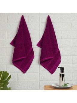 Welspun - Purple Quik Dry Cotton 380 Gsm Dobby Weave Plain Hand Towels (Pack of 2)