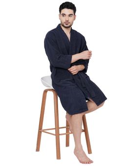 Welspun - Navy Blue Dew Cotton 325 Gsm Dobby Weave Plain Bath Robe (L)