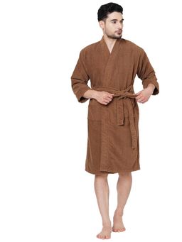 Welspun - Brown Dew Polyester 325 Gsm Dobby Plain Bath Robe (L)