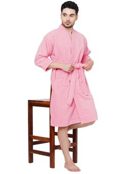 Welspun - Pink Dew Cotton 325 Gsm Dobby Weave Plain Bath Robe (L)