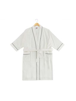 SPACES - White Exotica Cotton 350 Gsm Dobby Plain Bath Robe (M)