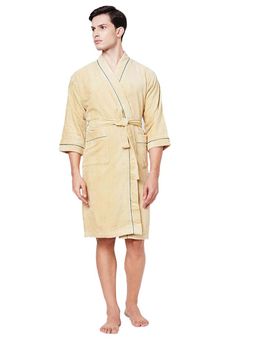 SPACES - Brown Exotica Cotton 350 Gsm Dobby Plain Bath Robe (M)