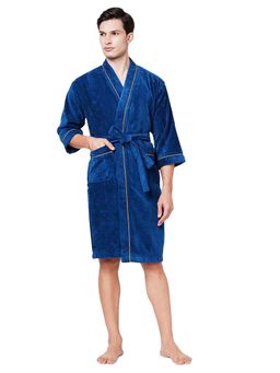 SPACES - Blue Exotica Cotton 350 Gsm Dobby Plain Bath Robe (M)