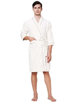 SPACES - White Exotica Cotton 350 Gsm Dobby Plain Bath Robe (XL)