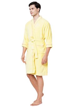 SPACES - Yellow Exotica Cotton 380 Gsm Dobby Plain Bath Robe (XL)