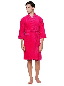 SPACES - Pink Exotica Cotton 350 Gsm Dobby Plain Bath Robe (XL)