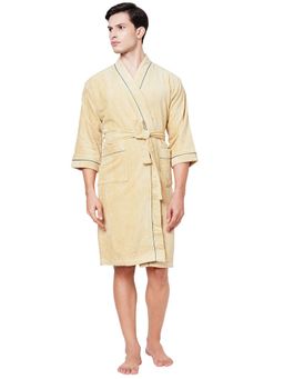 SPACES - Brown Exotica Cotton 350 Gsm Dobby Plain Bath Robe (XL)