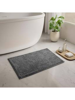 SPACES - Grey Exotica Polyester 2376 Gsm Machine Tufted Plain Bath Mat (S)