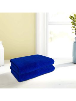 SPACES - Blue Swift Dry Cotton 480 Gsm Dobby Weave Plain Hand Towels (Pack of 2)