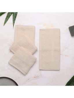 SPACES - Ivory Swift Dry Cotton 450 Gsm Dobby Weave Plain Face Towels (Pack of 4)