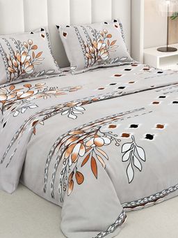 RIVERMOOR - Beige Ultrasoft Floral Bedsheet with 2 Pillow Covers (Double)
