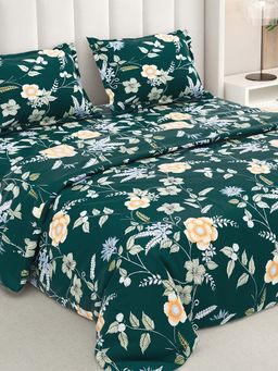 RIVERMOOR - Green Ultrasoft Floral Bedsheet with 2 Pillow Covers (Double)