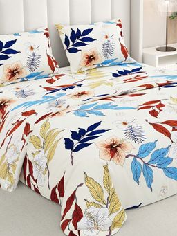 RIVERMOOR - Beige Ultrasoft Floral Bedsheet with 2 Pillow Covers (Double)