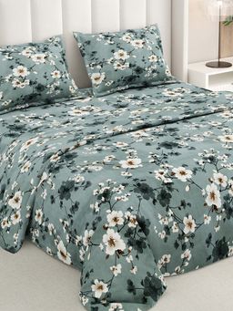RIVERMOOR - Grey Ultrasoft Floral Bedsheet with 2 Pillow Covers (Double)