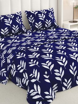 RIVERMOOR - Navy Blue Ultrasoft Floral Bedsheet with 2 Pillow Covers (Double)