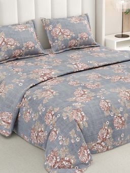RIVERMOOR - Grey Ultrasoft Floral Bedsheet with 2 Pillow Covers (Double)