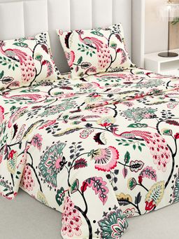 RIVERMOOR - Beige Ultrasoft Floral Bedsheet with 2 Pillow Covers (Double)