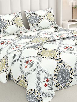 RIVERMOOR - White Ultrasoft Pattern Bedsheet with 2 Pillow Covers (Double)