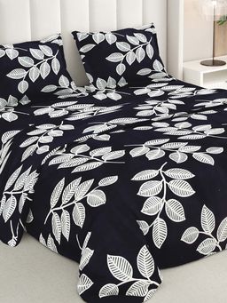 RIVERMOOR - Navy Blue Ultrasoft Floral Bedsheet with 2 Pillow Covers (Double)