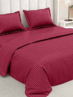 RIVERMOOR - Maroon Ultrasoft Satin Stripes Bedsheet with 2 Pillow Covers (Double)