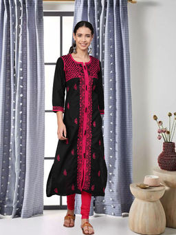 ADA - Black Lucknowi Chikankari Cotton Kurta (XS) (A100375)