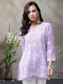 ADA - Hand Embroidered Lucknowi Chikankari Mauve Georgette Kurti