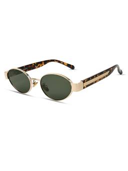 IDOR - Unisex Gold-Black Oval Sunglasses with Uv Protected Lens (10841-C4)