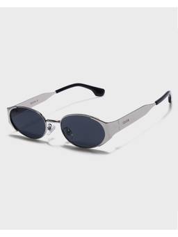 IDOR - Unisex Black Oval Sunglasses with Uv Protected Lens (2578-Slv-Blk)