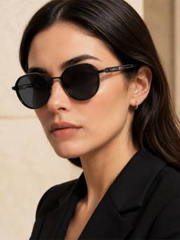 IDOR - Unisex Black Round Sunglasses with Uv Protected Lens (2721-Blk)