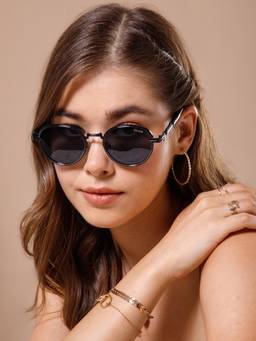 IDOR - Unisex Silver-Black Round Sunglasses with Uv Protected Lens (2770-Slv-Blk)
