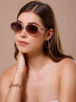 IDOR - Women Brown Oval Sunglasses with Uv Protected Lens (2772-Gld-Brn)