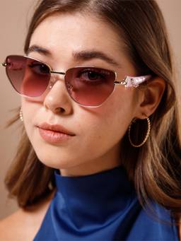 IDOR - Women Brown Cat-Eye Sunglasses with Uv Protected Lens (2782-Gld-Brn)