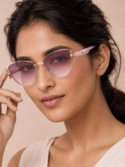IDOR - Women Pink Cat-Eye Sunglasses with Uv Protected Lens (2782-Gld-Pnk)