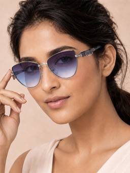 IDOR - Women Blue Cat-Eye Sunglasses with Uv Protected Lens (2782-Slv-Blu)
