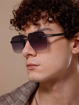 IDOR - Men Silver-Black Square Sunglasses with Uv Protected Lens (2795-Slv-Blk)