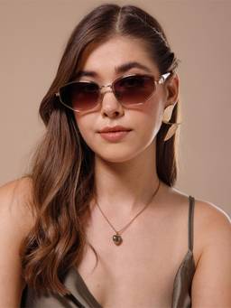 IDOR - Women Brown Hexagonal Sunglasses with Uv Protected Lens (2799-Gd-Brn)