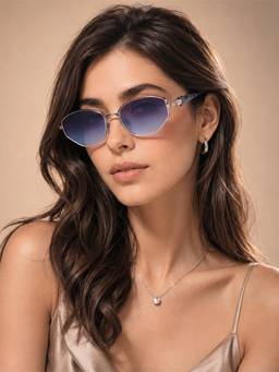 IDOR - Women Blue Hexagonal Sunglasses with Uv Protected Lens (2799-Gry-Blu)
