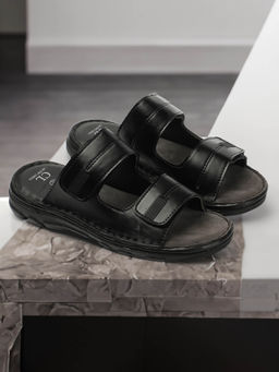 Carlton London - Mens Stylish Black Color Slip On Leather Sandals
