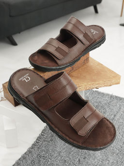 Carlton London - Mens Stylish Brown Color Slip On Leather Sandals
