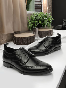 Carlton London - Mens Stylish Black Color Formal Lace-Ups Leather Brogues