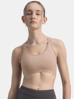 Jockey - 1380 Wirefree Padded Cotton Elastane Active Bra - Mocha