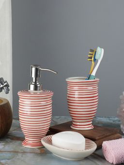 VarEesha - Parikrama Red Spiral Ceramic Curved Bathroom Accessories Set of 3