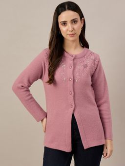 ZIGO - Women Embroidered Button Closure Pink Cardigan