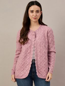 ZIGO - Soft Cable-Knit Buttoned Pink Cardigan