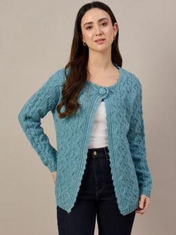 ZIGO - Soft Cable-Knit Buttoned Blue Cardigan