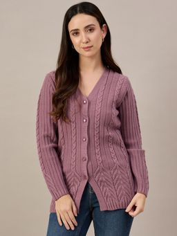 ZIGO - Women Cable Knit V-Neck Mauve Cardigan