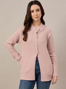 ZIGO - Women Textured Button Front Pink Cardigan