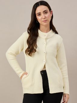 ZIGO - Women Textured Button Front White Cardigan