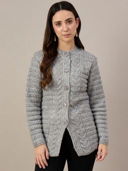 ZIGO - Cable-Knit Button Down Grey Cardigan